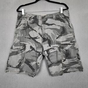 Wrangler Authentics Cargo Shorts Mens 36 Gray Camo Stretch Pockets 10ZM6ACGL